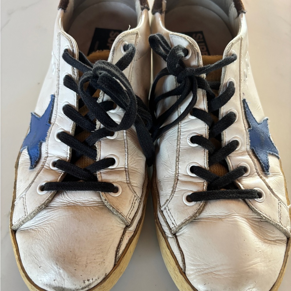 Golden Goose White and Blue Sneakers